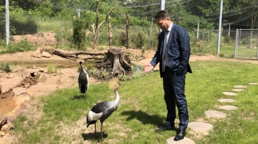 Oberbürgermeister Uwe Conradt bei der Einweihung des neuen Kranich-Geheges im Zoo (Quelle: Landeshauptstadt Saarbrücken) Image