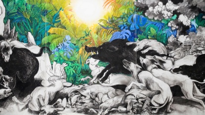 Sidonie Bilger, Treibjagd (Pastell und Kohle auf Papier, 2023) Sidonie Bilger, Treibjagd (Pastell und Kohle auf Papier, 2023)