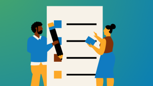 Illustration Kooperation Illustration Menschen arbeiten an einem Formular