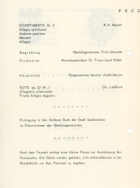 Programm für den Festakt am 22. April 1966 in Saarbrücken.