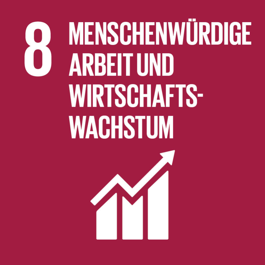 Symbol für Nachhaltigkeitsziel 8: Menschenwürdige Arbeit und Wirtschaftswachstum