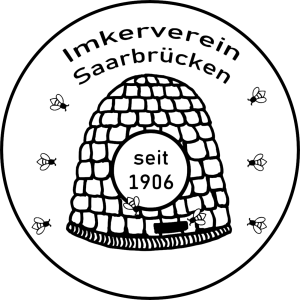 Bienekorb schwarz auf weißem Hintergrund umgeben von Bienen. In der Mitte "Seit 1906" Bienekorb schwarz auf weißem Hintergrund umgeben von Bienen. In der Mitte "Seit 1906"